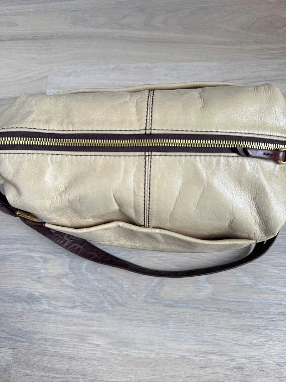 HOBO Leather Shoulder Bag Cream Ivory Brown Slouchy Purse